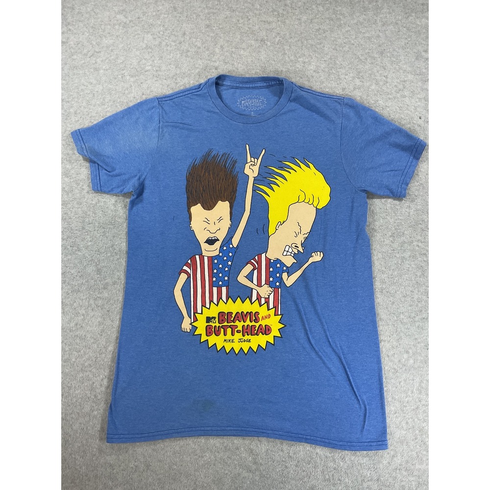 MTV Beavis and Butt-Head Graphic T-Shirt Blue Small Mike Judge 90s Cartoon 2913